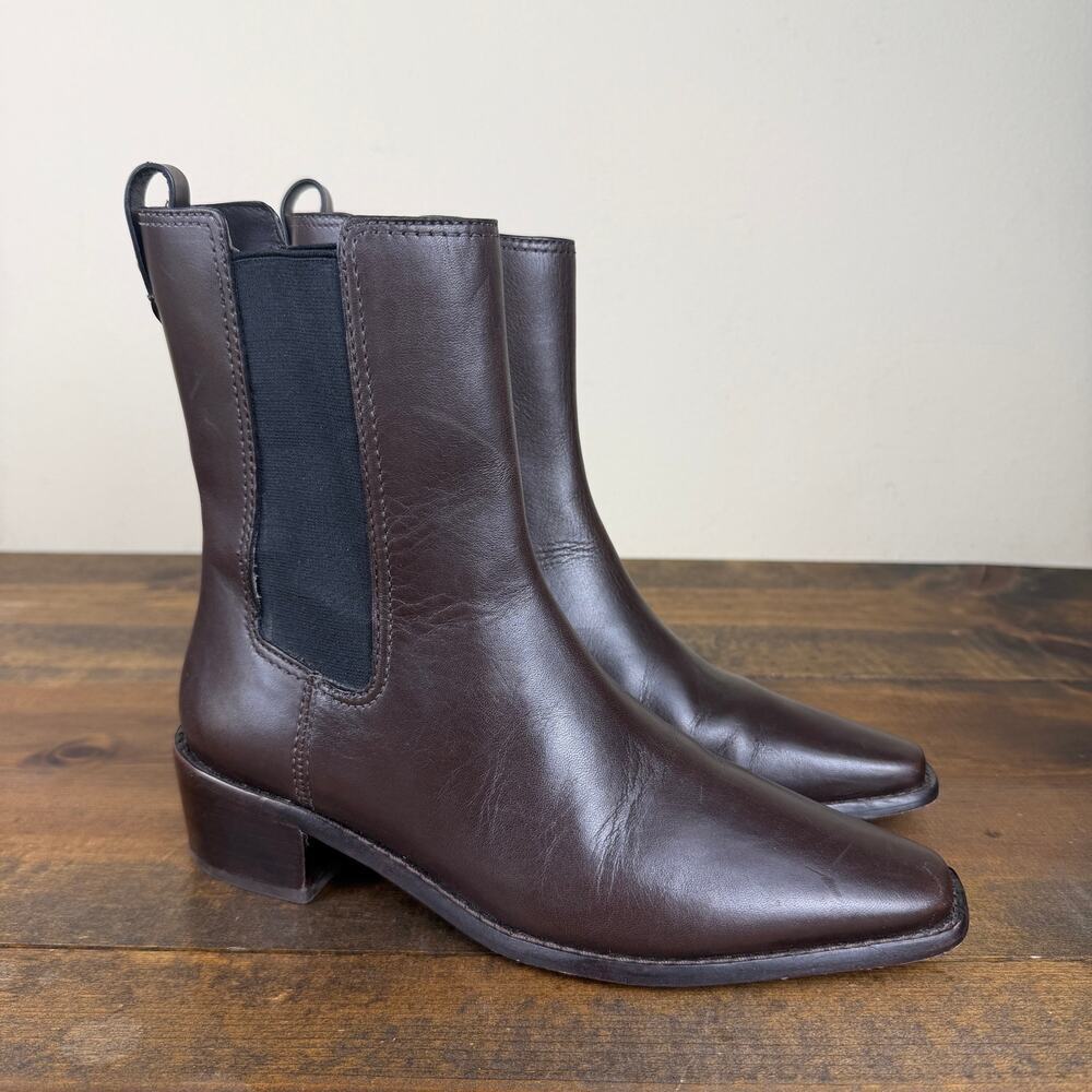 Tory Burch Chocolate Brown Square Toe Chelsea Boots Women's Size 6.5